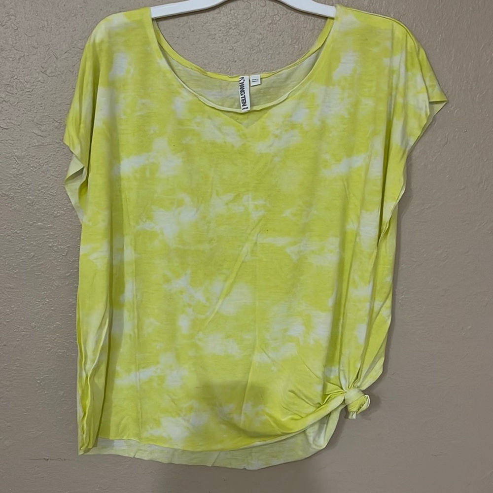 Yellow and white tie dye off shoulder shirt